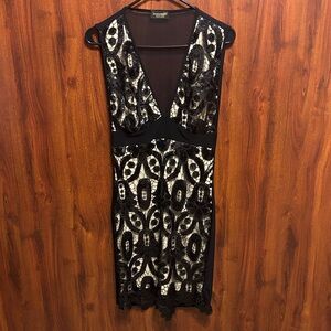 Sentimental NY by Sam Hourani Sequined Black & Cream Lace Bodycon Dress